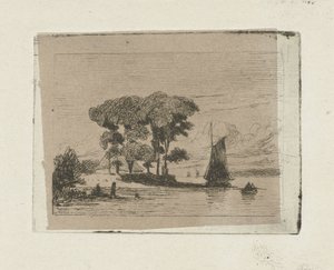 River Landscape with Sailboat and Trees by Lambertus  Hardenberg