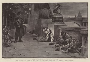 The Houseless Poor of London, a Midnight Scene on the Thames Embankment by Lance Calkin