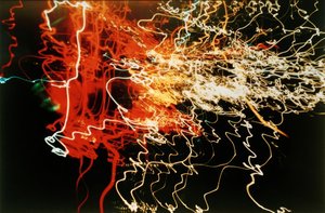 Untitled (Auto headlights white, orange and red, traffic squiggles)
