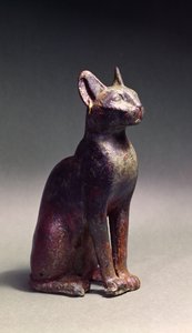 Statuette of a cat with gold earrings, the sacred representation of the goddess Bastet, c.664-630BC by Late Period Egyptian