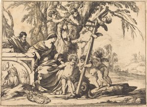 Holy Family with Angels and the Cross, Crushing a Serpent by Laurent de la Hyre
