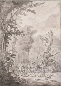A Hunting Party at Marly by Le Vieux Jean Baptiste Martin