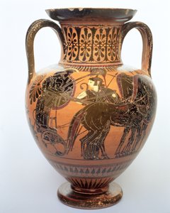 Black-figure amphora depicting a quadriga, 515-490 BC