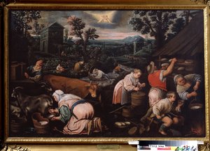 May. Goat milking, cheese making. Symbol of the sign of Gemini in the sky.
