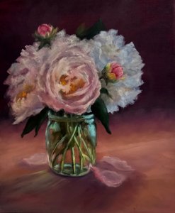 Peonies in Green Jar, 2024