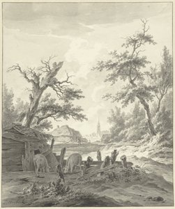 Landscape with a Pigsty in the Foreground by Leendert Overbeek