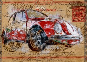 Classic Beetle Postcard by Lembayung senja studio [Vintage Poster]