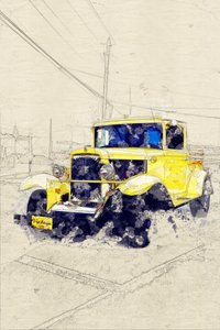 Classic Yellow Pickup by Lembayung senja studio [Vintage Poster]