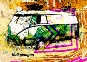 Colorful Grunge Bus by Lembayung senja studio [Vintage Poster]