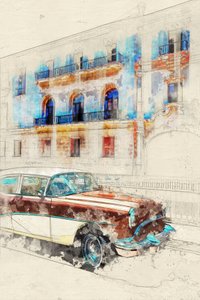 Havana Classic Car Sketch by Lembayung senja studio [Vintage Poster]