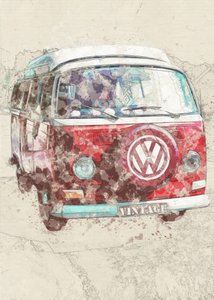 Red Vintage Van by Lembayung senja studio [Vintage Poster]