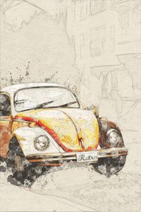 Retro Yellow Beetle by Lembayung senja studio [Vintage Poster]
