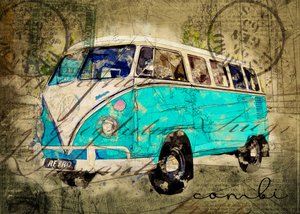 Vintage Blue Van by Lembayung senja studio [Vintage Poster]