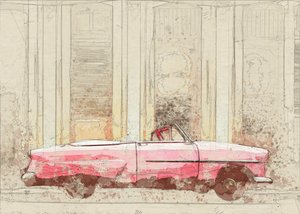 Pink Convertible Sketch by Lembayung senja studio [Vintage Poster]