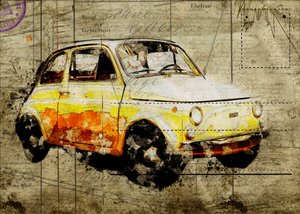 Vintage Yellow Fiat 500
