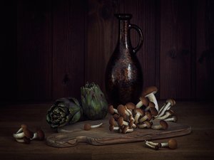 Artichokes and Mushrooms Still Life by Lenka