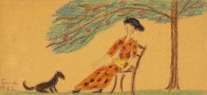 Woman and Dog Under Tree
