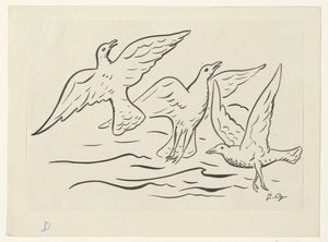 Three Birds in the Air Above the Sea by Leo Gestel (signed by artist)