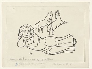Reclining Woman with Two Horses by Leo Gestel (signed by artist)