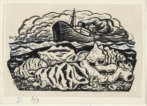 Steamship at Sea with Shells on the Beach by Leo Gestel (signed by artist)