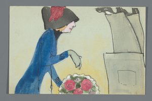 Postcard with a Drawing of the Lower Body of Leo Gestel and Upper Body of An Overtoom with Bouquet by Leo Gestel