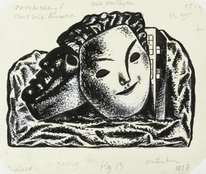 Two Masks for Building and Rocks (sketch) by Leo Gestel