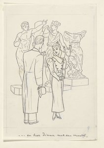 Woman and Man in Front of Three Statues by Leo Gestel
