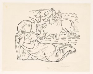 Woman Lying on the Beach with Two Horses and Some Seagulls by Leo Gestel