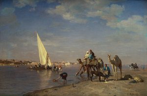 Scene by the Nile by Leon Auguste Adolphe Belly