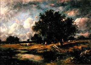 Landscape with cows and figures by Leon Victor Dupre