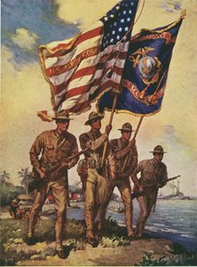 US Marines with flags by Leon Alaric Shafer
