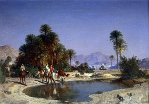 Leon-Adolphe Belly the caravan in the desert oasis