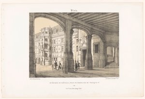 View of the interior of the castle of Blois with the octagonal staircase tower of King Francis I (Contemporary France) by Leon Auguste Asselineau
