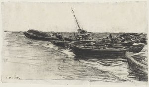 Fishing Boats on the Beach at Étretat by Leon Augustin Lhermitte