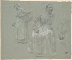 Study of Two Women, One Seated and One Holding a Basket