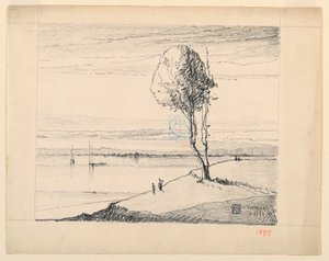 Hillside and Tree with Sailboats in Distance by Leon Dabo