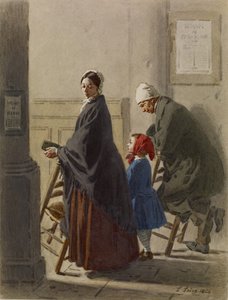 Man, Woman and Girl at Prayer in Church by Leon Henri Antoine Loire