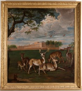Fallow deer in Hyde Park by Leonard (style of) Knyff