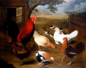 A Farmyard Scene with a Rooster by Leonard Hubner