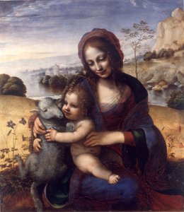 Madonna and Child with a Lamb by Leonardo da (manner of) Vinci
