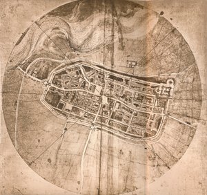 A Map Representing the Town of Imola, Italy by Leonardo da Vinci