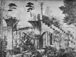 Adoration of the Magi - Horsemen in the middle distance on the left