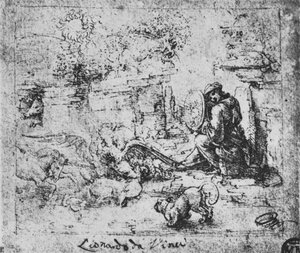 Allegory: Animals Fighting and a Man with a Burning-Glass by Leonardo da Vinci