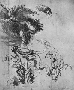 An Angel Placing a Shield on a Trophy and Separate Studies of the Angel by Leonardo da Vinci