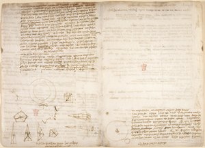 Notes on cosmology (upside-down); diagrams illustrating Leonardo