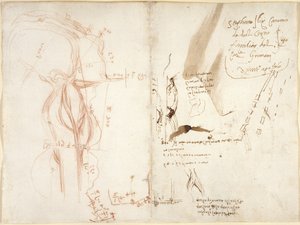 Planimetric sketch of the River Arno; notes on distances and directions by Leonardo da Vinci
