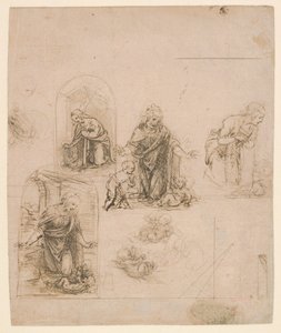 Compositional Sketches for the Virgin Adoring the Christ Child by Leonardo da Vinci