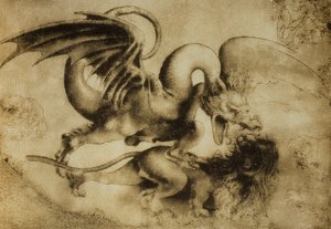 Dragon Killing a Lion, Drawing by Leonardo da Vinci