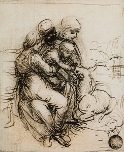 First idea for the Madonna and Child and Saint Ann; drawing by Leonardo da Vinci. Gallerie dell