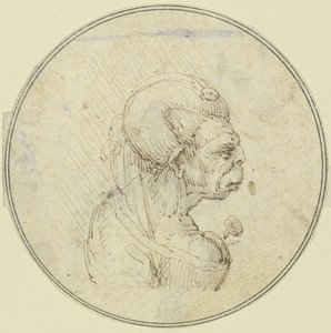 Caricature of an Old Woman, Bust with a Rose in the Bosom, Profile to the Right by Leonardo da Vinci